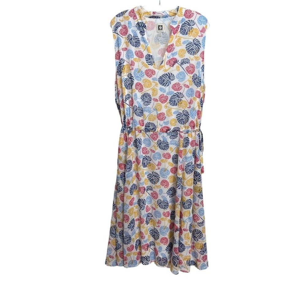 Anne Klein Womens Leaf Printed Fit And Flare Dress Size 2X Sleeveless V Neck